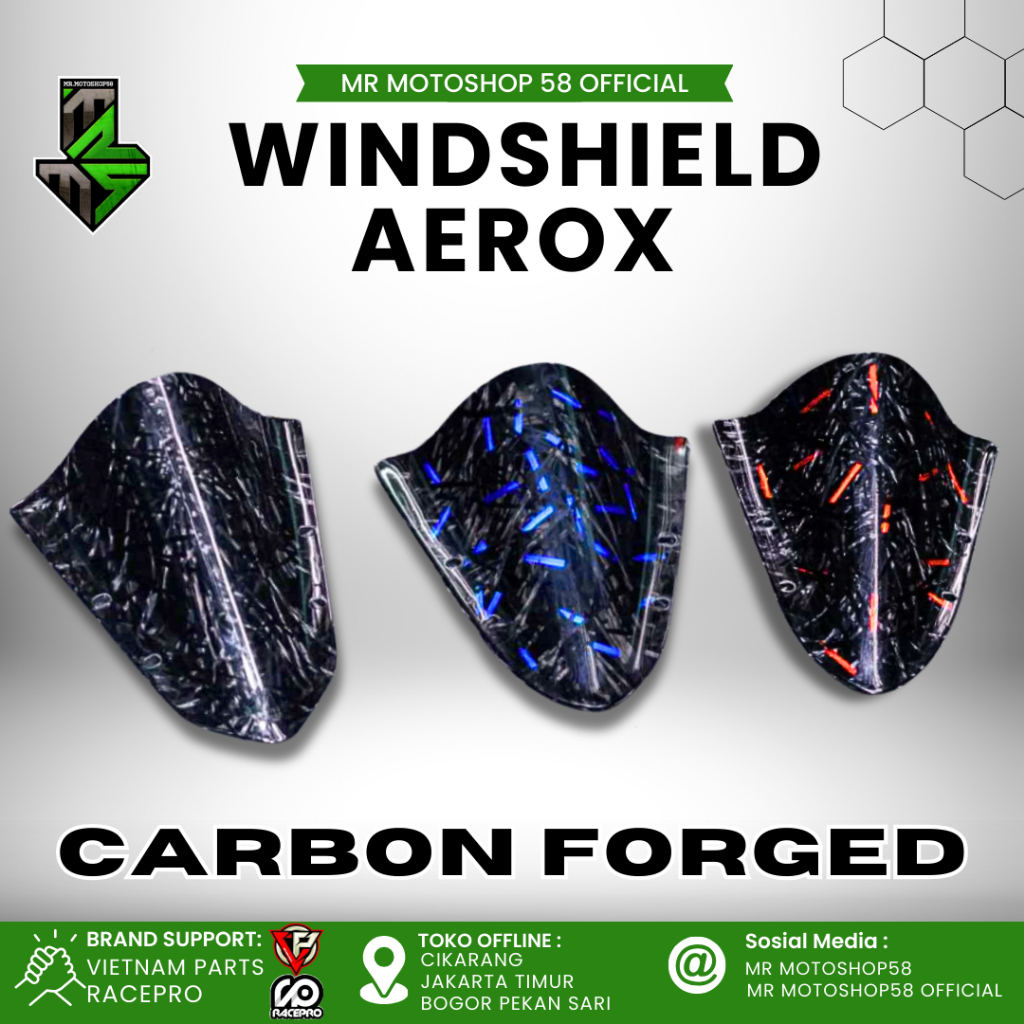 WINDSHIELD DEPAN AEROX VISOR AEROX CARBON FORGED VISOR KABON FORGED CARBON  KEVLAR BATOK DEPAN AEROX
