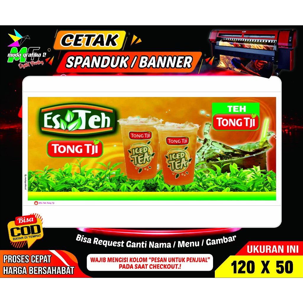 Spanduk/Banner Es Teh Tong Tji/Teh Teh Poci120x50