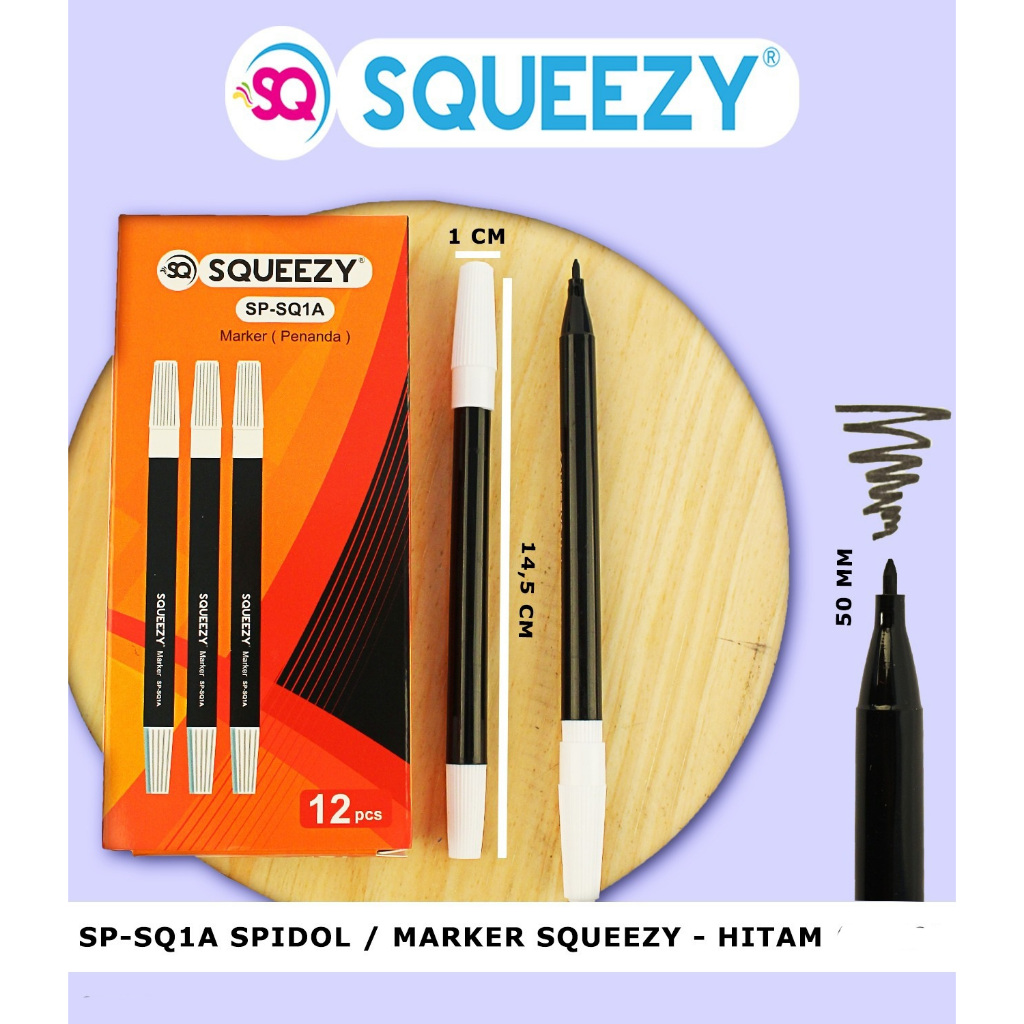 

1 LSN / 12 Pcs Spidol Squeezy SP-SQ1A Hitam Kecil