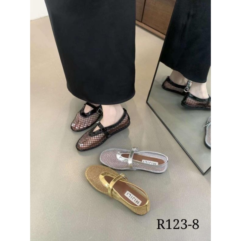 R123-8 Sepatu Guangzhou Flatshoes Jaring Balet Wanita Fashion Women
