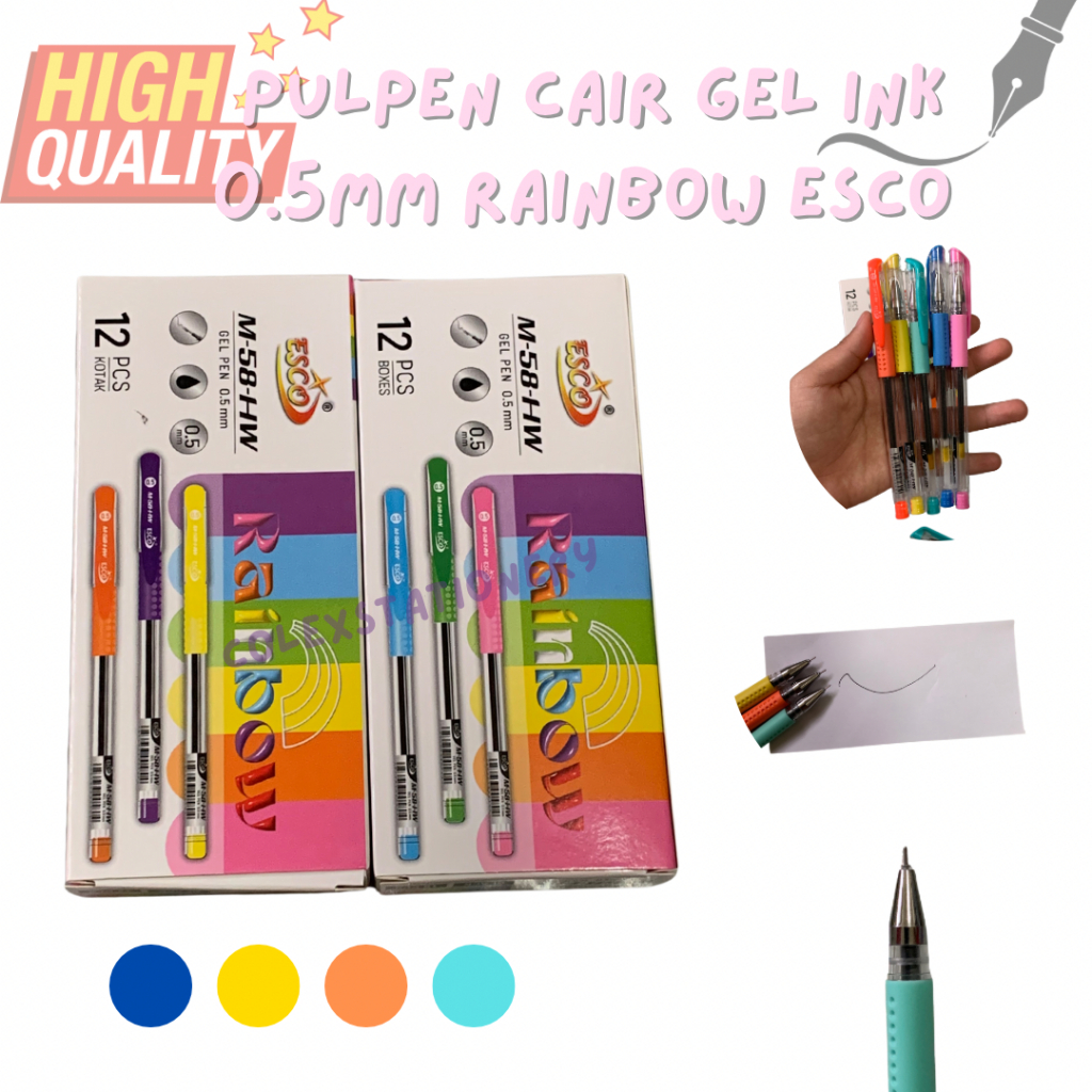 

Pulpen Cair / Pulpen Gel Ink Pen Rainbow Tinta Hitam Esco 0.5mm Isi 12 Pcs (1 Lusin)