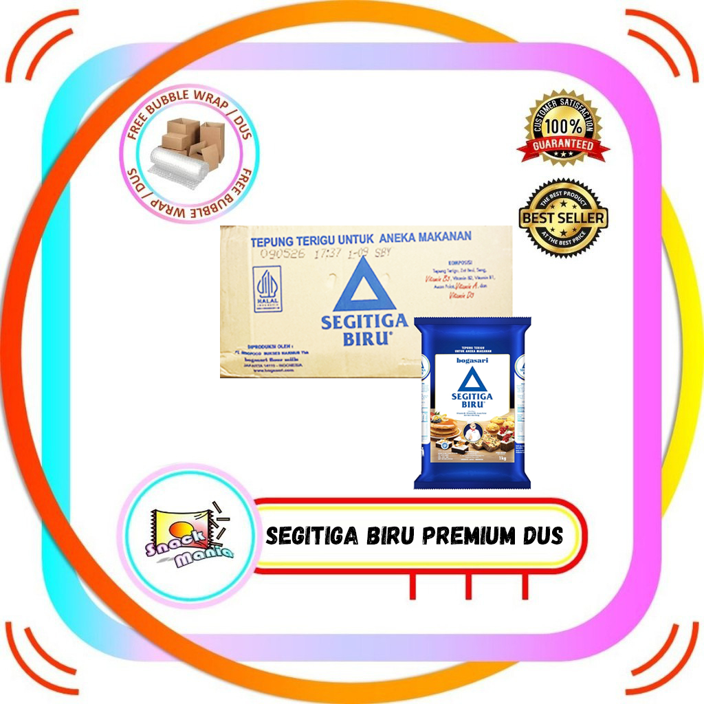 

Tepung Terigu Premium Bogasari Segitiga Biru 1 kg x 12 pcs DUS