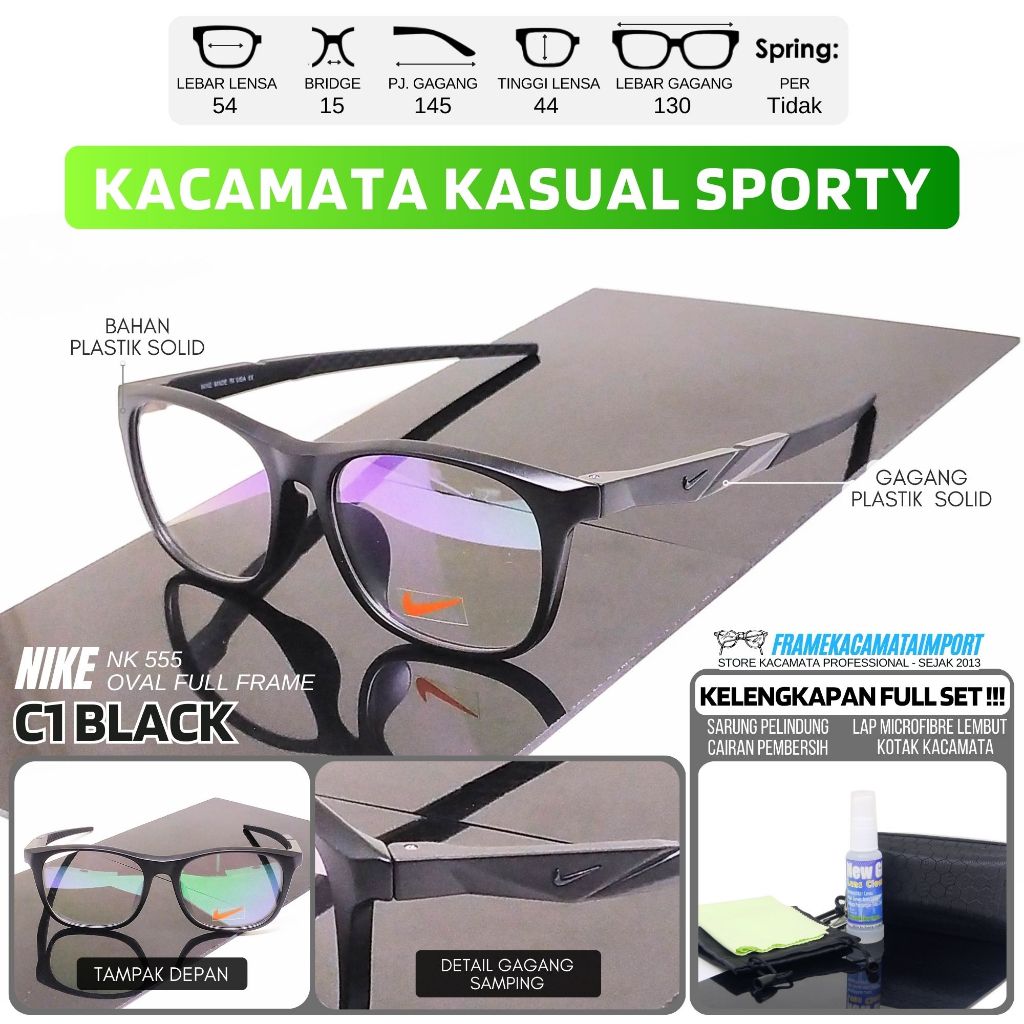 Frame Kacamata Sporty Pria Lensa Lebar