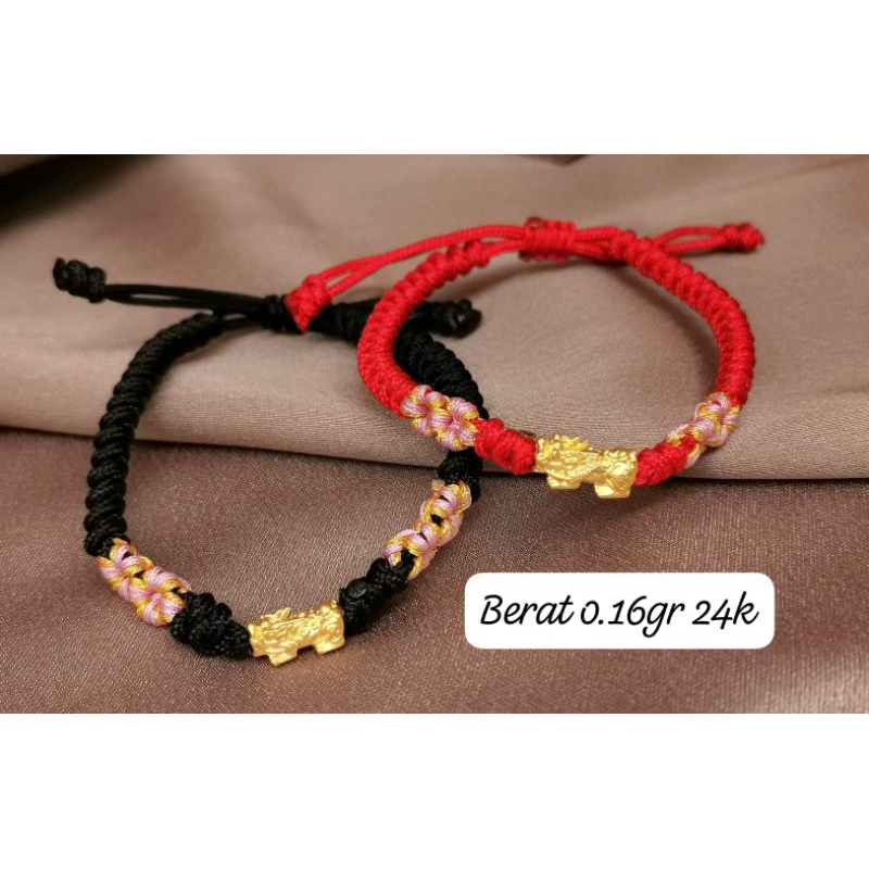 Gelang Emas Asli Naga 24K Hongkong 999% Tali Pelintir Bunga