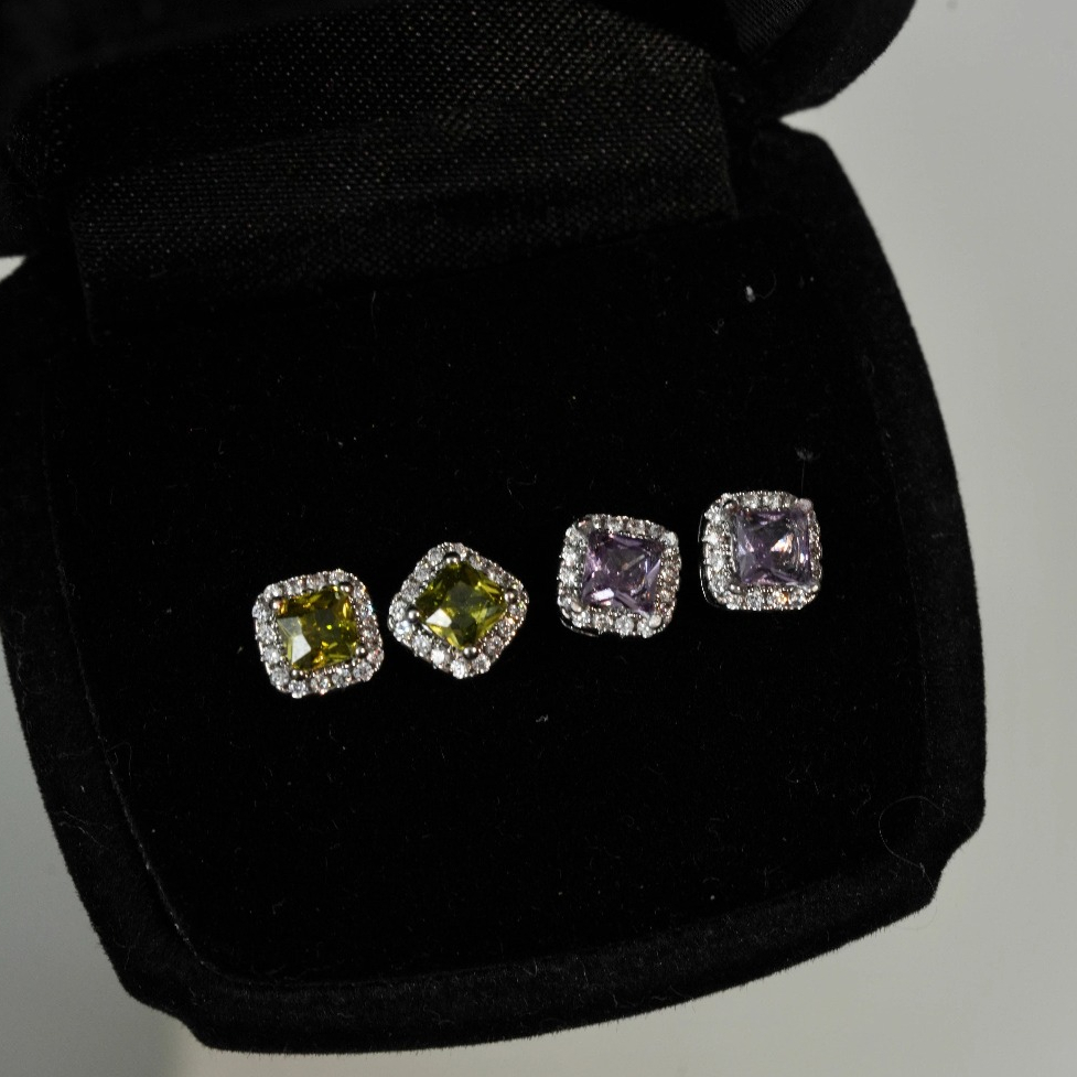 ❤️COD 17K emas asli anting berlian ungu hijau