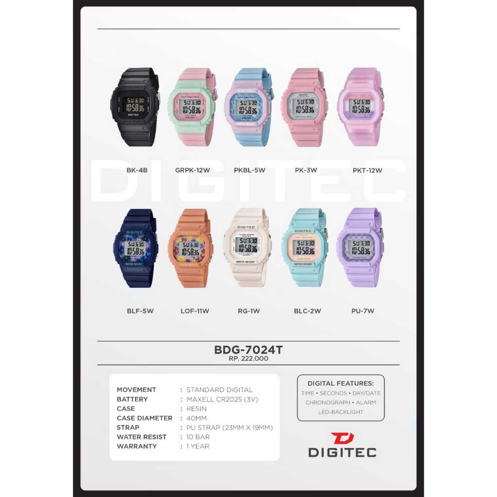 Digitec 7024 Original Jam Tangan Wanita DG 7024T Digital Rubber Water Resist