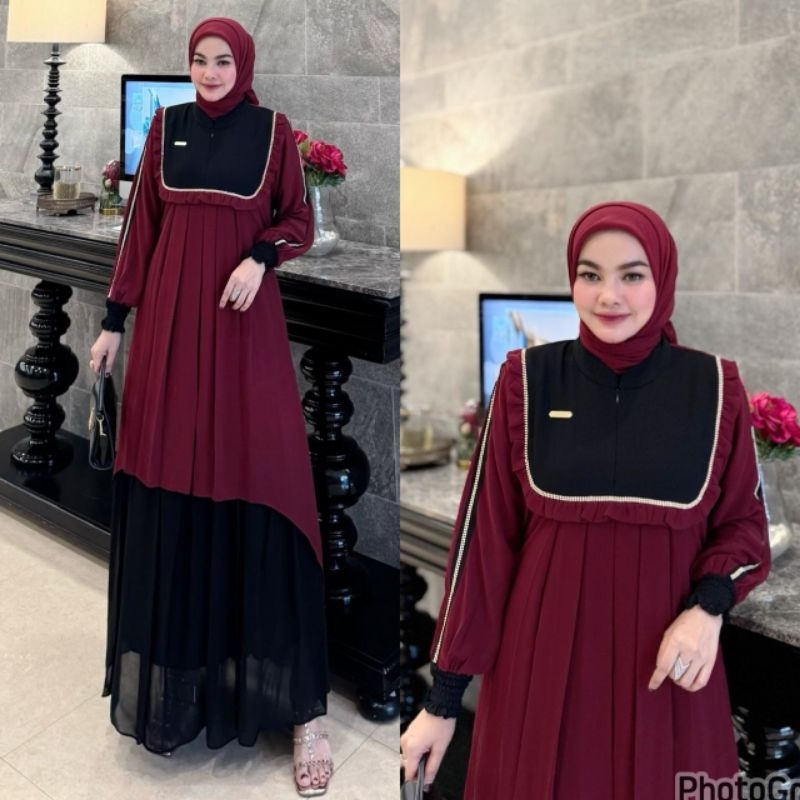 *Hizanah Set hijab segi empat premium*Dress Melayu set hijab