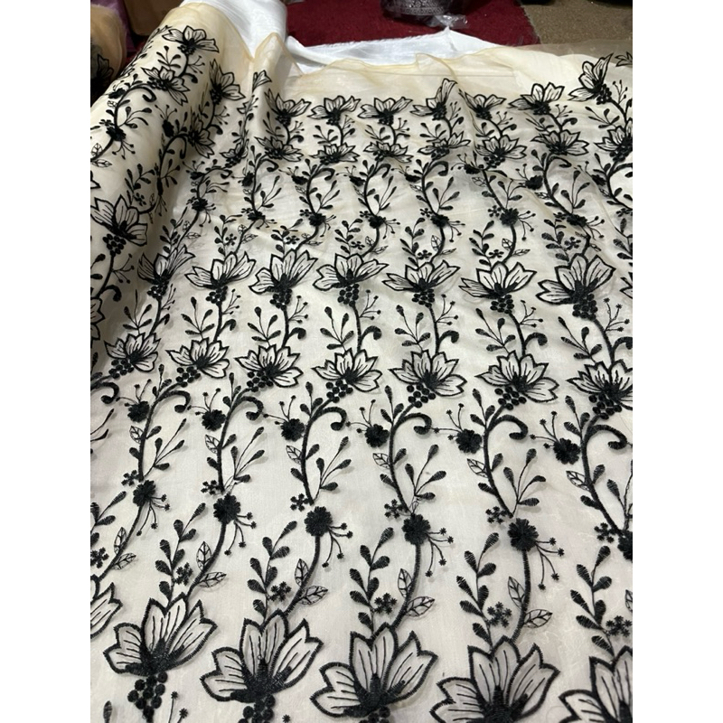 Kain Organza Bordir premium/Bahan Organza motif bunga rambat