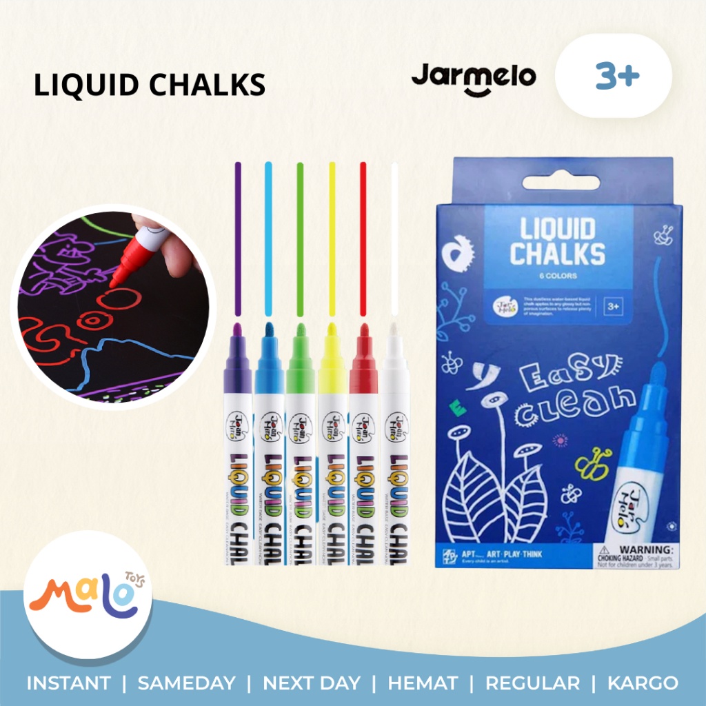 

Potongan 4 Produk JARMELO Liquid Chalk Markers 6 Colors Kapur Spidol Cair 6 Warna Nontoxic Colours Mainan Kerajinan Aktivitas Mewarnai Anak Jar Melo Joan Miro Malo Toys A67