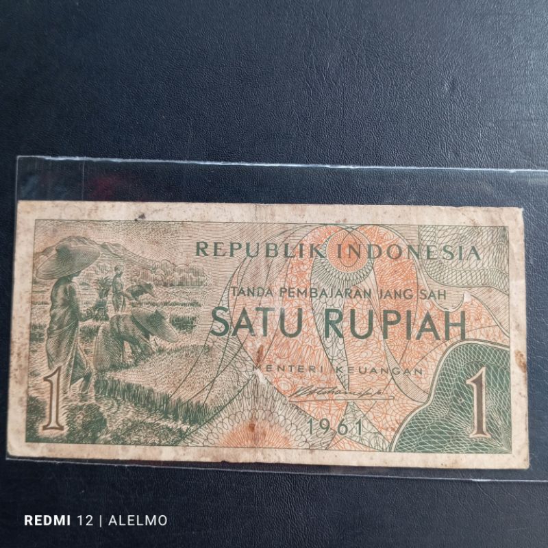 uang kertas kuno 1 sandang pangan tahun 1961 bekas asli