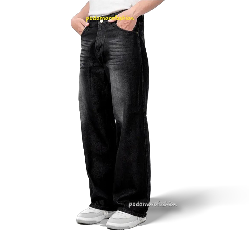 Celana Jeans Pria Korean Style Jeans Panjang pria Celana Jeans Longgar Gombrong Basic Reguler