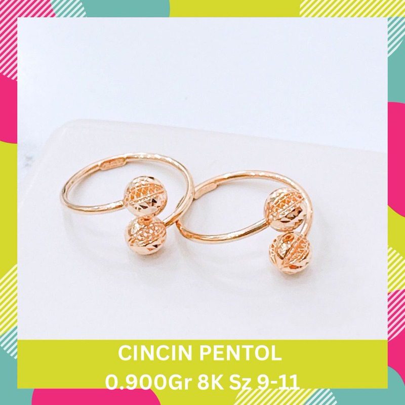 CINCIN EMAS PENTOL MOTIF BERAT 0.900GR KADAR 8K