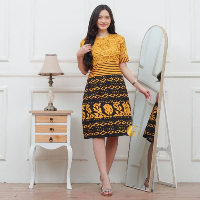 DRESS Batik mix Brokat, Dress Natal, Dress pesta