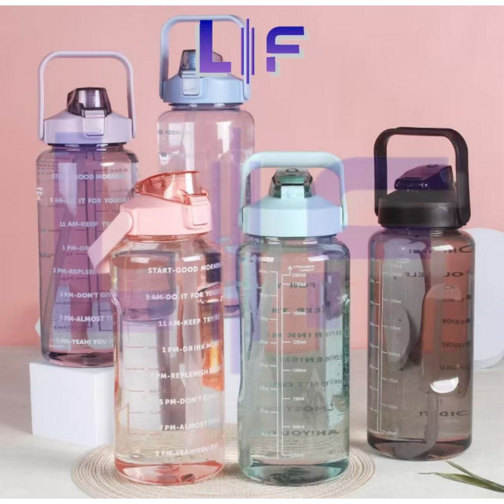 BOTOL MINUM DEWASA POLOS 2LITER / BOTOL MINUM SEKOLAH / BOTOL MINUM AESTHETIC Sedotan Kitchenware