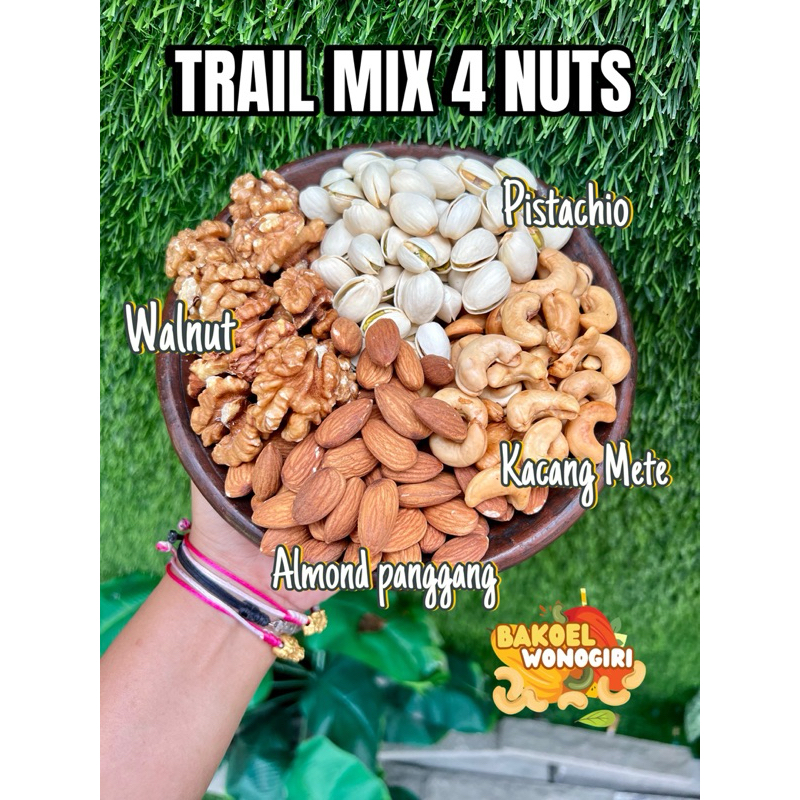 

TRAIL MIX 4 NUTS kacang mete almond panggang pistachio walnut siap makan