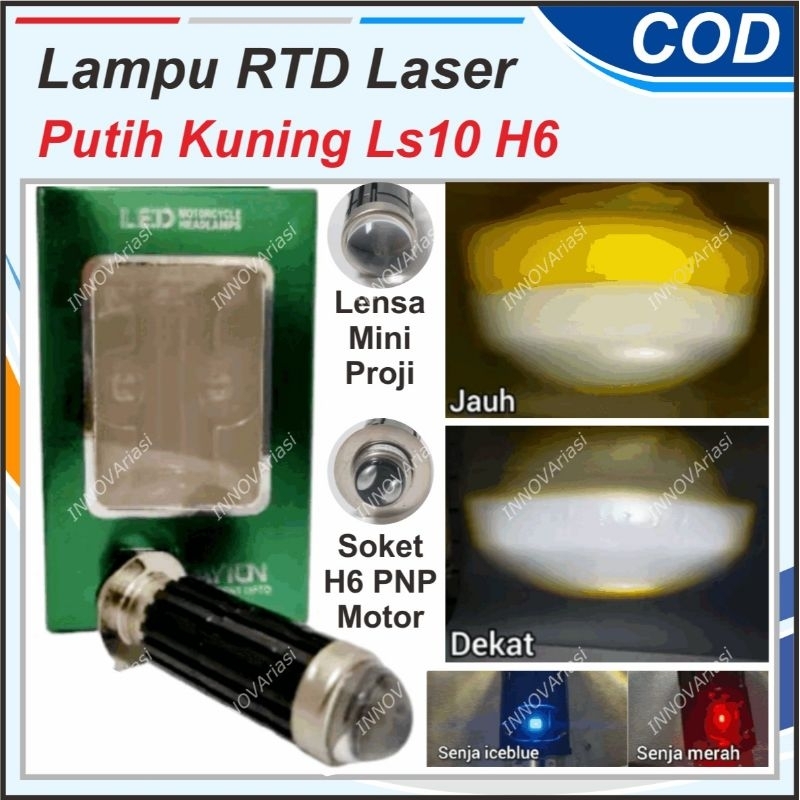 LAMPU LASER RTD H6  M11Z LS10 UTAMA LED MOTOR  2 WARNA SOROT FOKUS JAUH DEKAT KUNING PUTIH DEMON MER