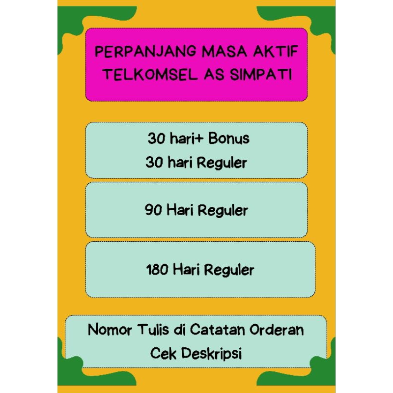 PERPANJANG MASA AKTIF TELKOMSEL SIMPATI AS 30 HARI 90 HARI 180 HARI