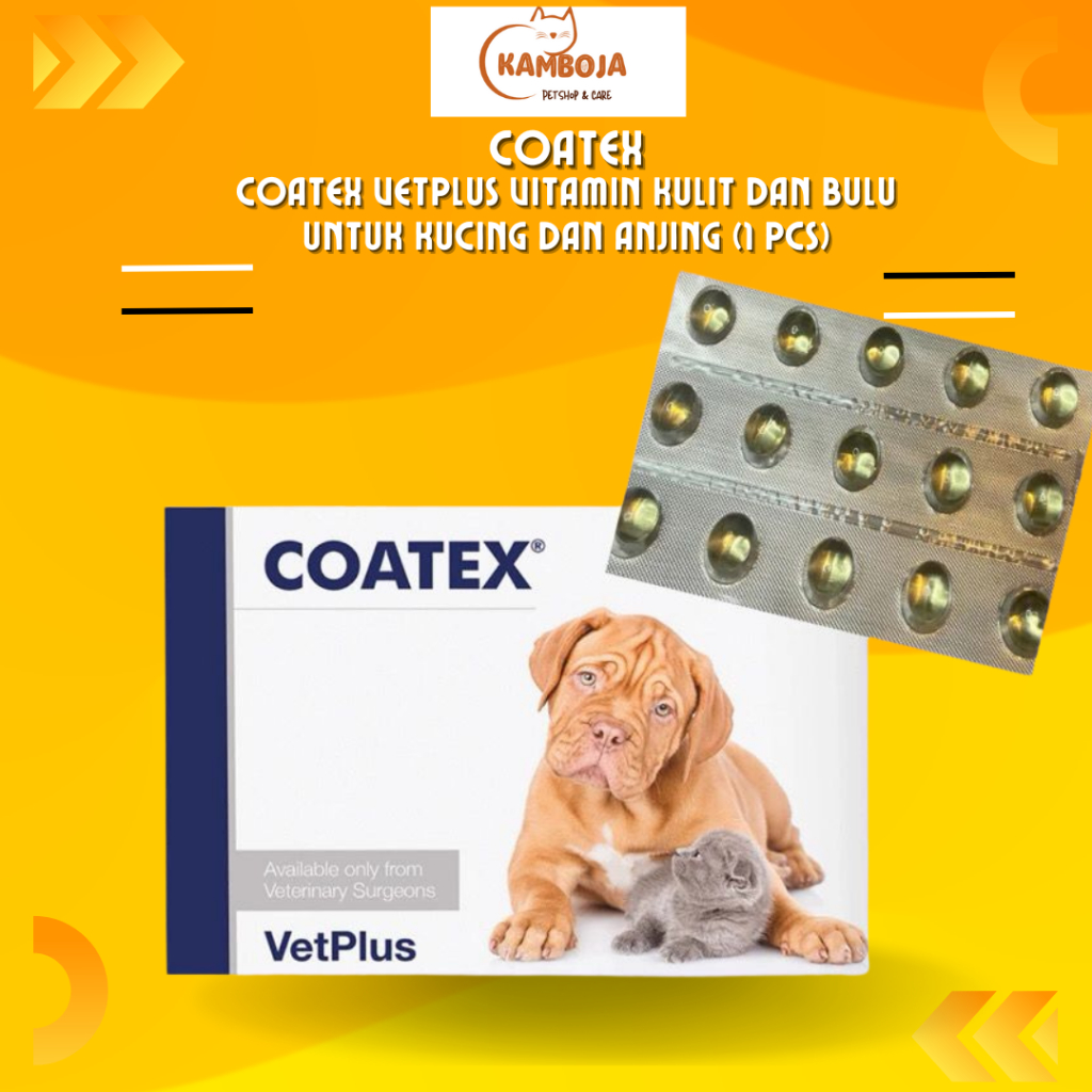 Vetplus Coatex per strip vitamin bulu anjing kucing