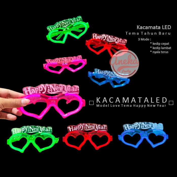 kacamata happy new year led nyala / kacamata happy newyear / kacamata led tahun baru lampu plastik