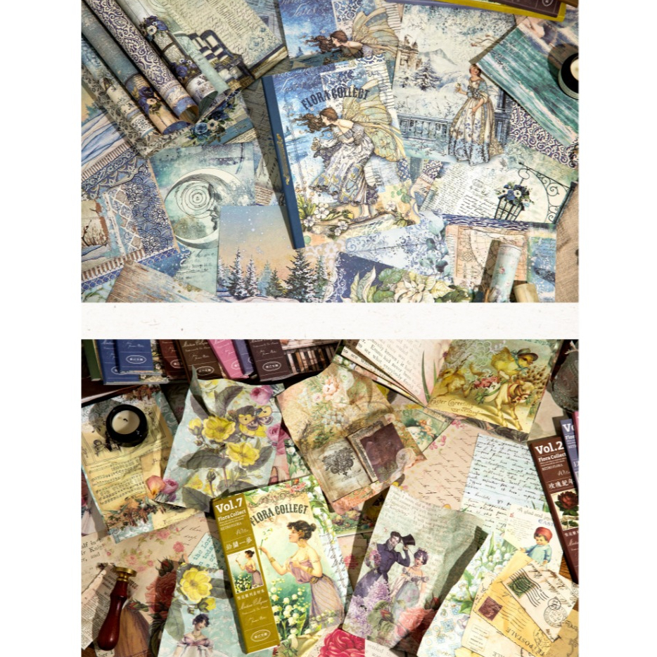 

bib 18 Vintage Deco Paper Material Book Flower Series Double-sided Journal Book Collage Retro