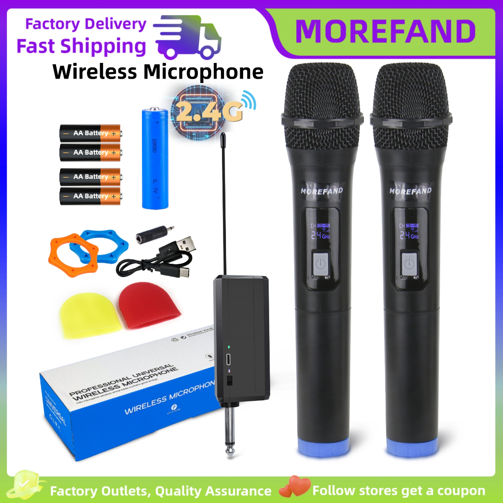 Mikrofon Mic Microphone Karaoke Profesional Wireless MIC 2 Double Free Sarung Mic Mikrofon bluetooth