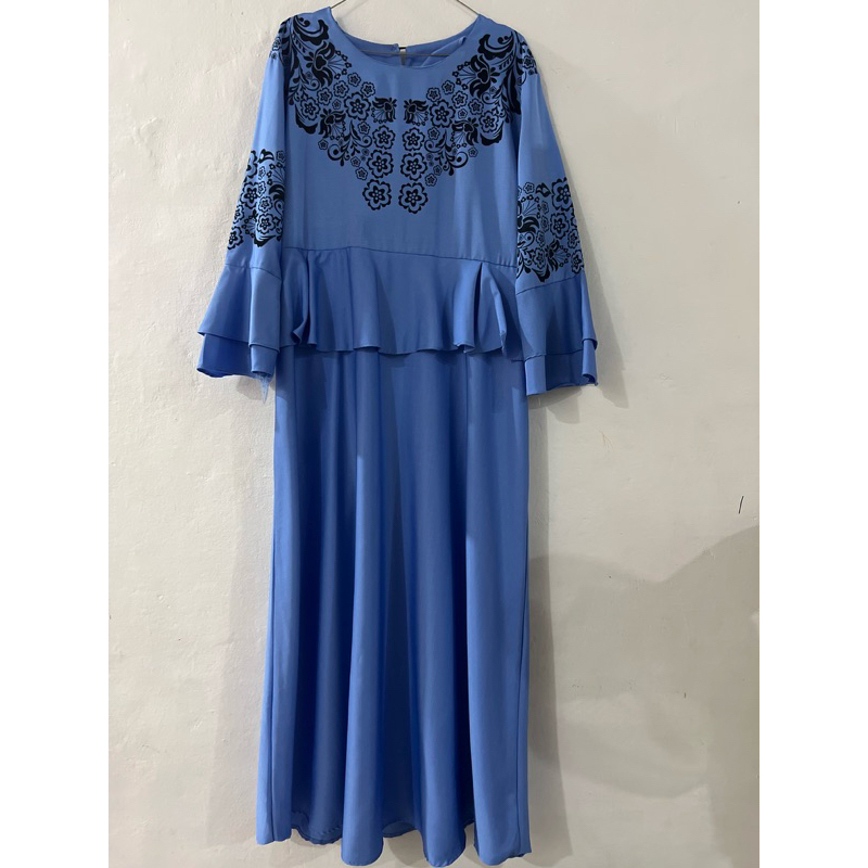 gamis bordir biru muda