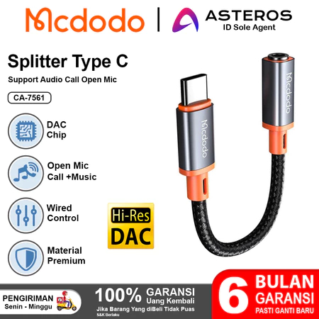 MCDODO DAC Type C to Audio Jack 3.5mm For Samsung Oppo Mi Realme Vivo Support Audio, Call, Open Mic