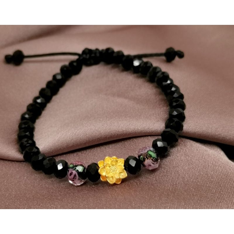 Gelang Emas Asli Teratai 24K Hongkong 999%  Batu