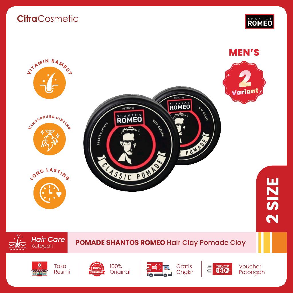 Pomade Shantos Romeo Hair Clay Pomade Clay