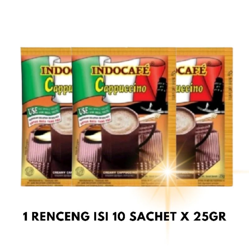 

Kopi Indocafe Cappuccino 1 Renceng Isi 10 Sachet x 25gr