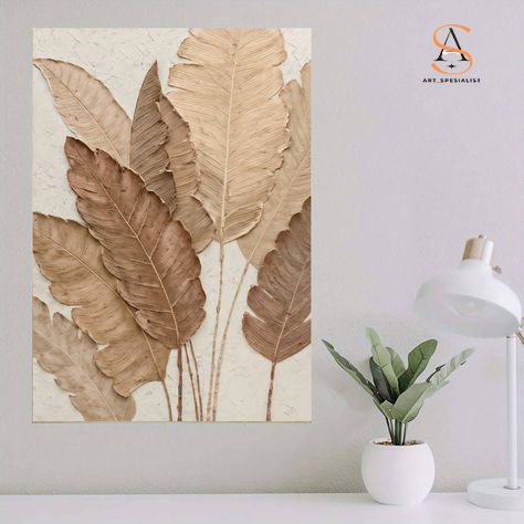 Lukisan Daun Kering Abstrak Dekorasi Dinding Tekstur Tebal Timbul 3D