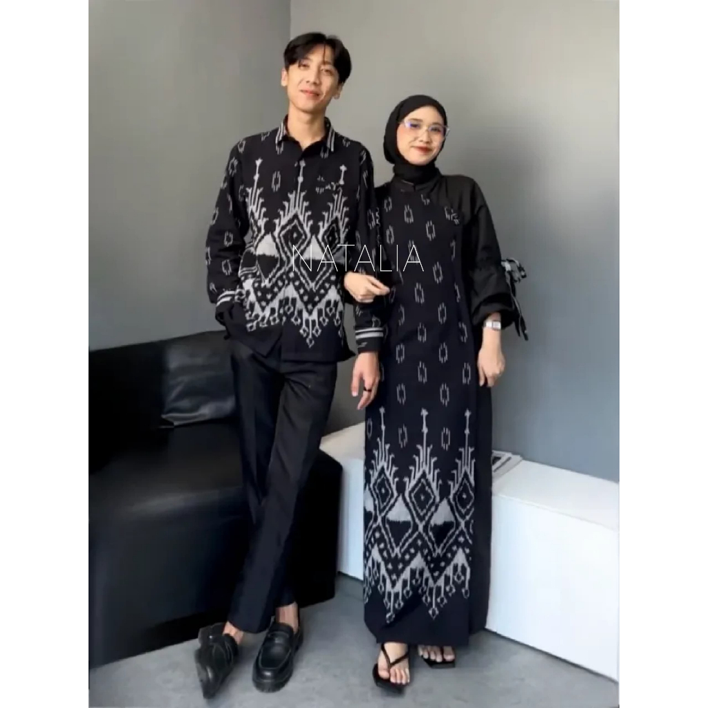 SET COUPLE TENUN AZELLA HITAM DRESS KONDANGAN SIMPLE ELEGAN BAJU SERAGAM KELUARGA PESTA PERNIKAHAN