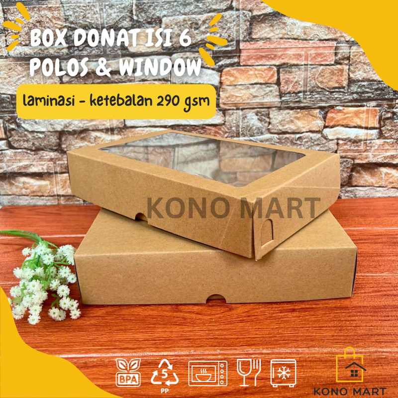 Box Donat isi 6 Kraft Laminasi Tutup Polos & Window / Dus Donat isi 6 Window 290 gsm ukuran 27x18.5x