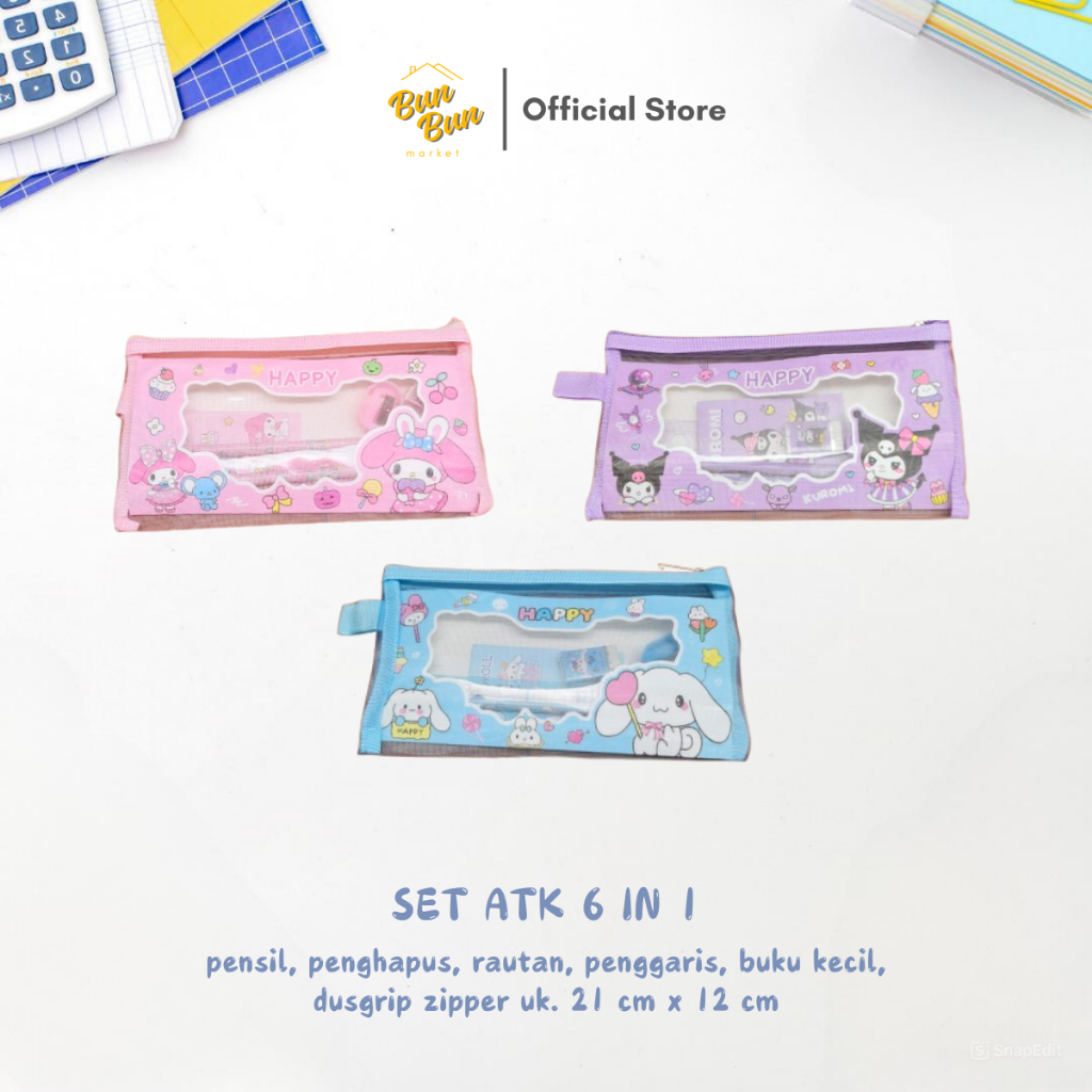 

SET 6 IN 1 / Set Alat Tulis Anak Dusgrip Sanrio Stationary Karakter Cinnamoroll Kuromi ATK Murah Instan Semarang 6017