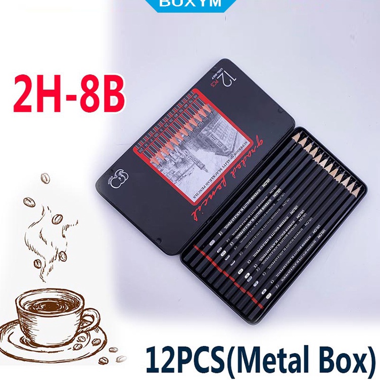 

Super Istimewa 12 pcs Pensil gambar sketsa set lengkap 2H H F B HB 2B 3B 4B 5B 6B 7B 8B Charcoal Pensil Set