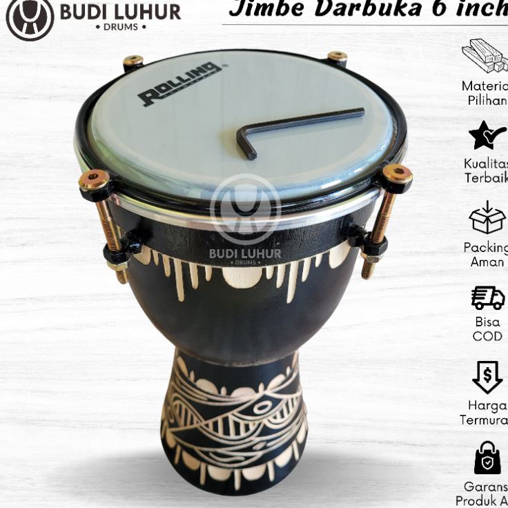 Harga Diskon  Jimbe Darbuka Mika 6 inch Power Beat Kendang Gendang Jimbe Black Mate Model Calti Paka