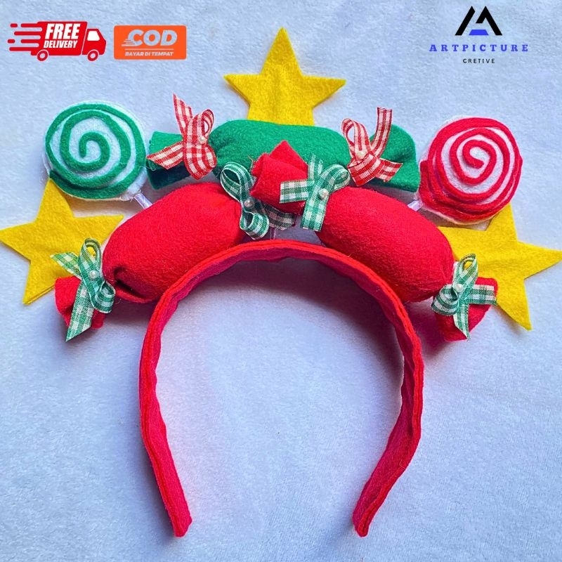 Bando natal/Bando natal tema permen lolipop/Bando donat/topi semut/bando bunga Daisy/Bando mawar/Top