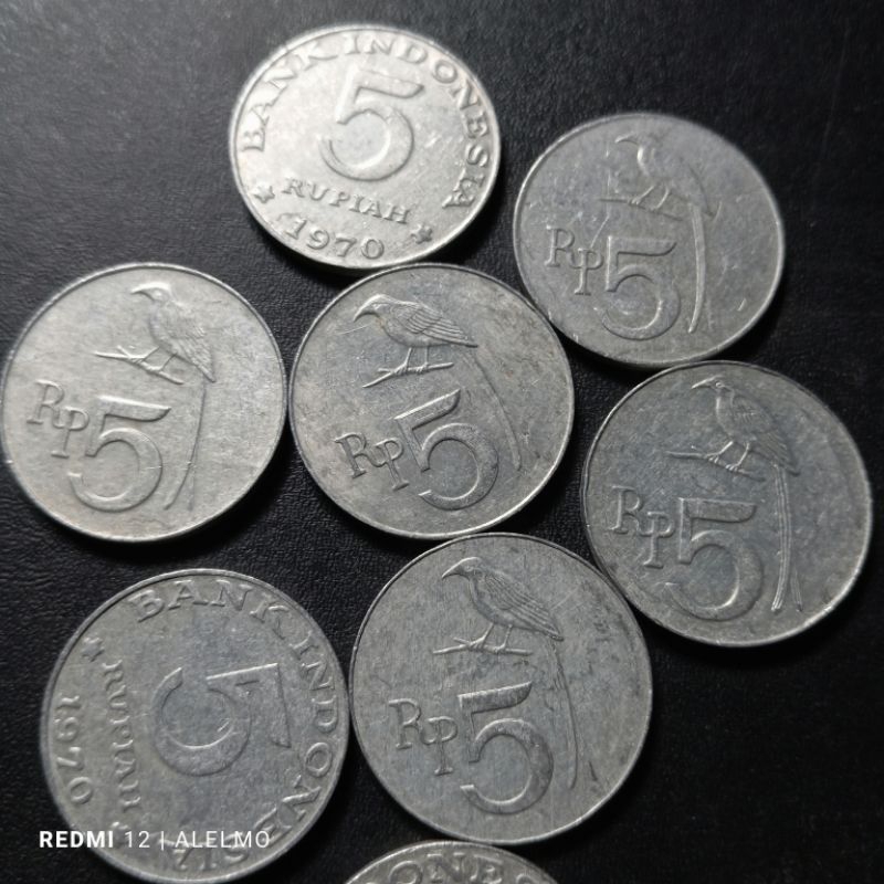uang koin kuno 5 rupiah tahun 1970 bekas detail asli