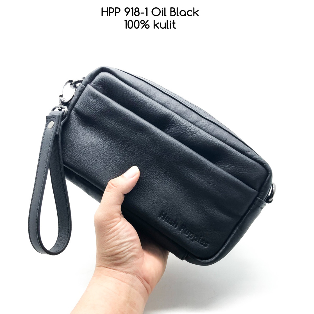 tas pria hush puppies 918 oil black full kulit premium quality