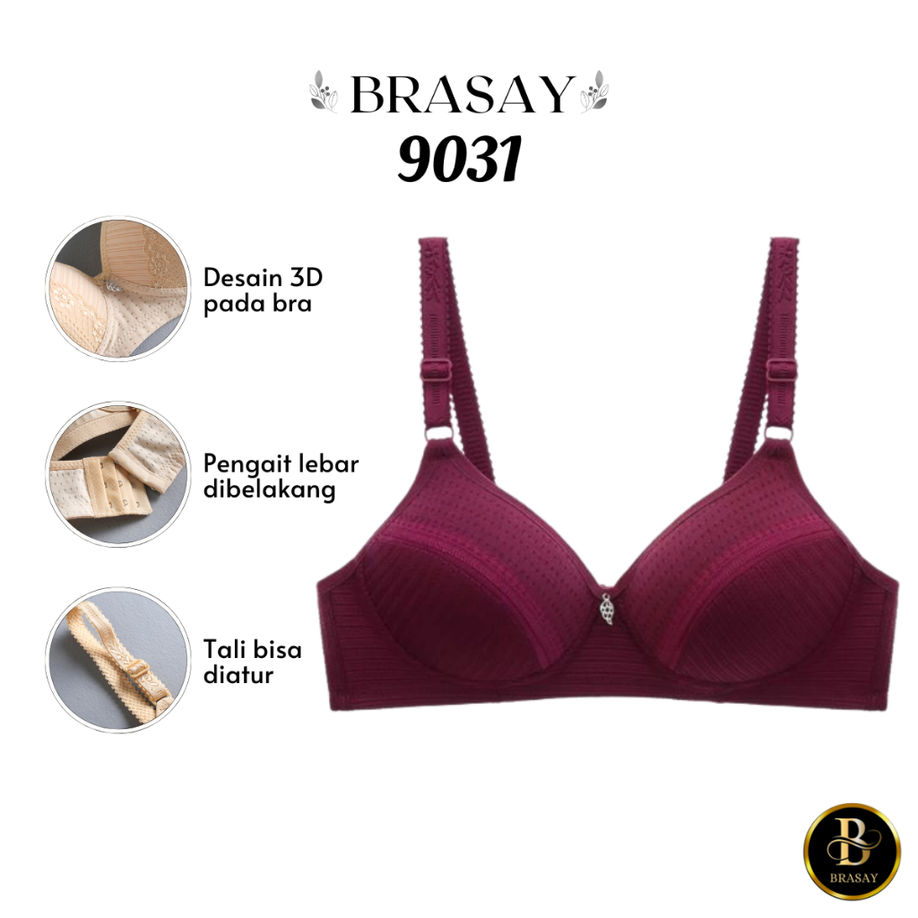 Brasay Bra Cup Big Size Polos Renda Tanpa Kawat Bh Ukuran Jumbo Besar 9031