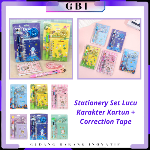 

GBI Alat Tulis Set 3IN1 Stationery Set Lucu Karakter Kartun + Correction Tape Perlengkapan Sekolah Anak-Anak TK Souvenir Ulang Tahun Anak Alat Tulis 3 IN 1 Stationery Gift Set