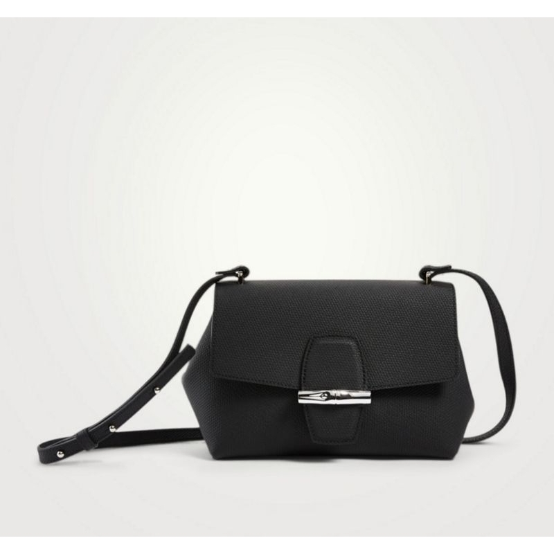 L O N G C H A M P  ROSEAU MEDIUM LEATHER CROSSBODY BAG IN BLACK