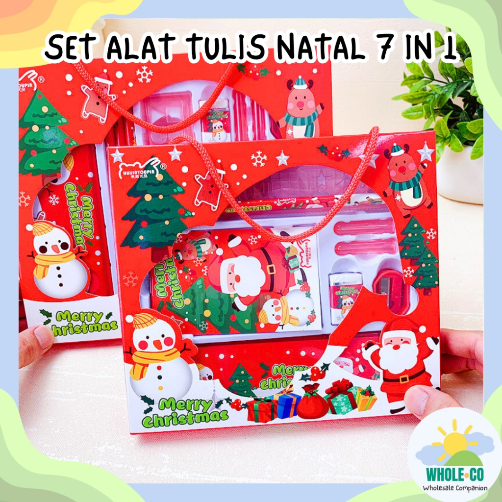 

Set Alat Tulis Natal 7 in 1 Premium Bertali Hadiah Bingkisan Natal Sekolah Minggu Merry Christmas Santa Snowman Gereja Termurah Grosir Cod