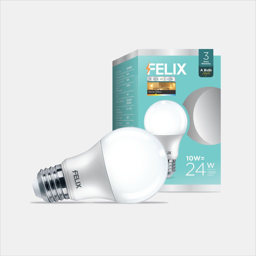 FELIX PREMIUM Bohlam Lampu LED 10W E27 Kuning 3000K Garansi 3 Tahun