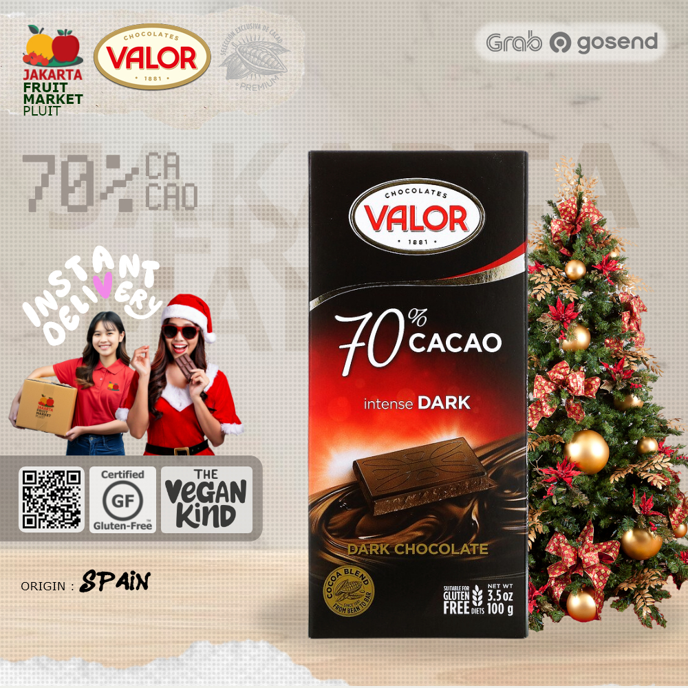 

VALOR CHOCOLATE 70% CACAO INTENSE DARK 100GR coklat import