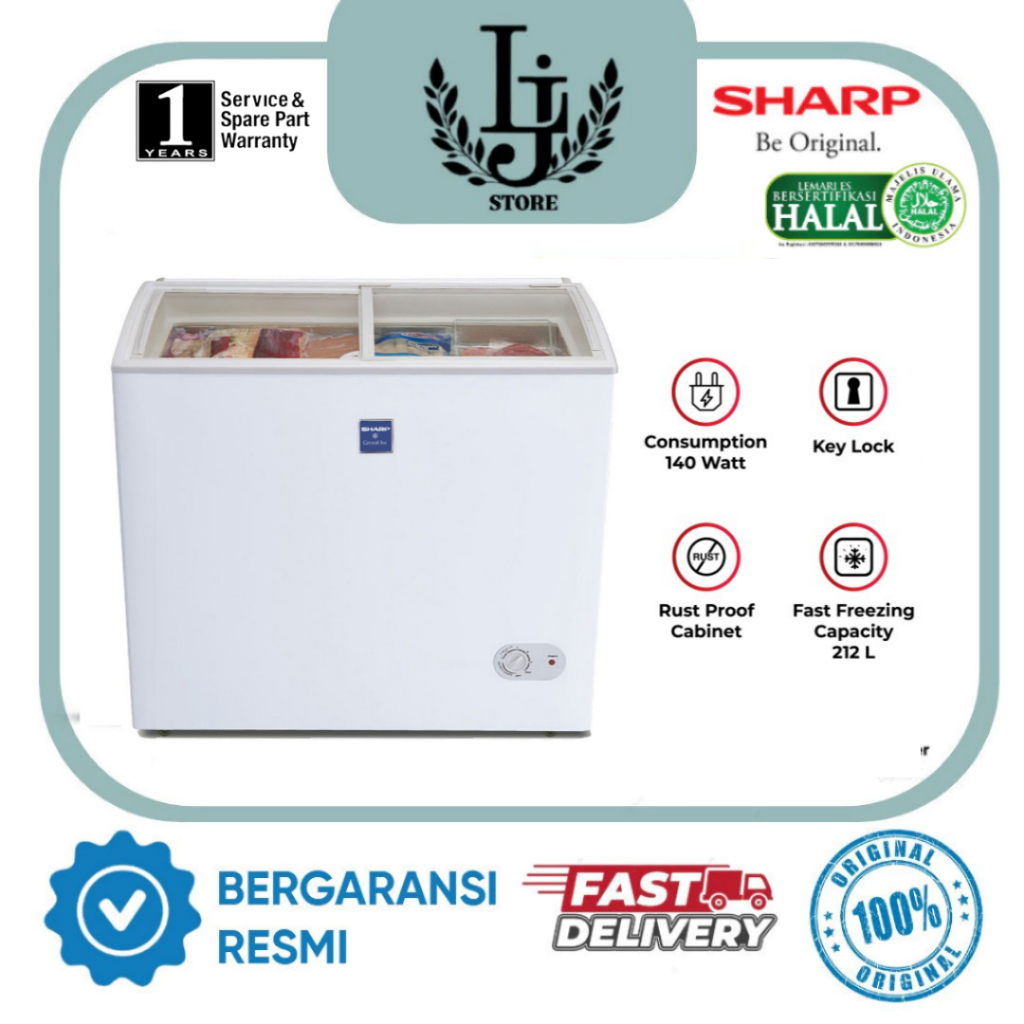 Chest Freezer Sharp FRW210 Freezer Box Kaca Lemari Slide Lemari Pembeku Sharp