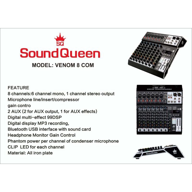 Mixer SoundQueen Venom 8/ Venom8 - 8 Channel