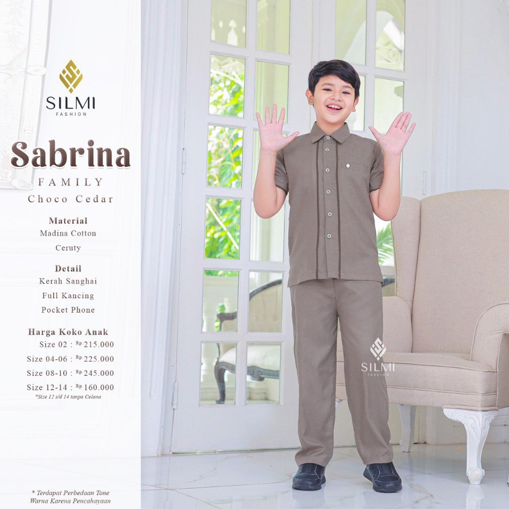 Silmi Sarimbit Sabrina Baju Koko Anak Laki Laki Shappier Blue Choco Cedar Lengan Pendek Set Celana