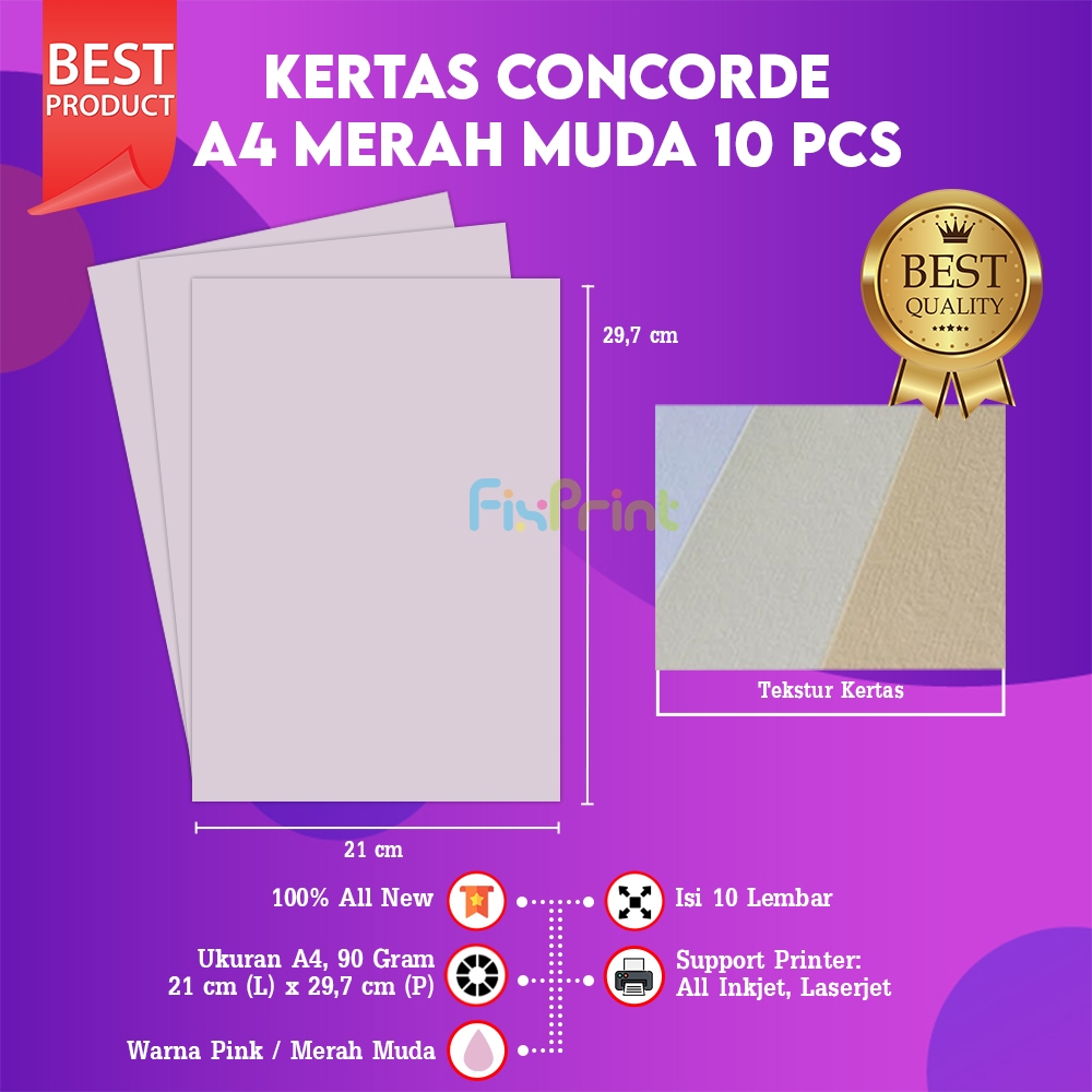 FixPrint Kertas Concorde Ukuran A4 90gr Kertas Piagam Undangan Kartu Nama Sertifikat Isi 10 Lembar 2