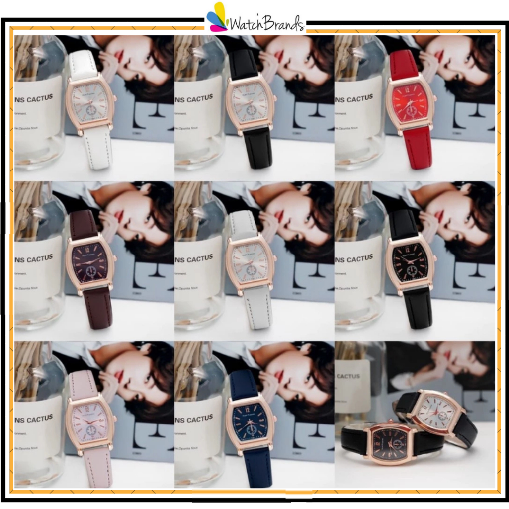 WBS Jam Tangan Quartz Strap Rubber PU Analog Casual Gaya Retro Wanita Segi Angka Watch Korean Fashio